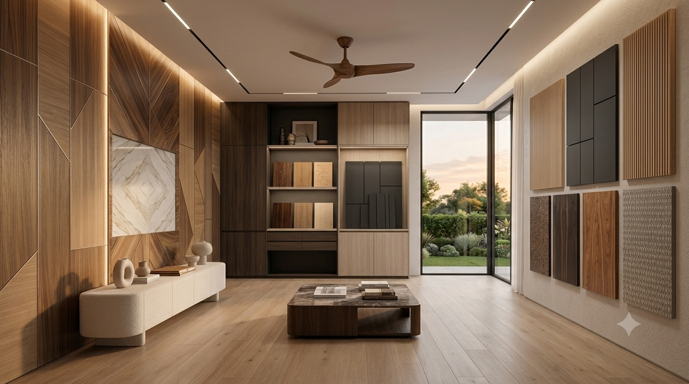 Modern luxury interior with premium wood materials and design