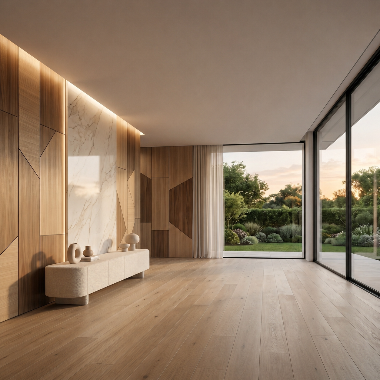 Modern luxury interior with premium wood materials and design